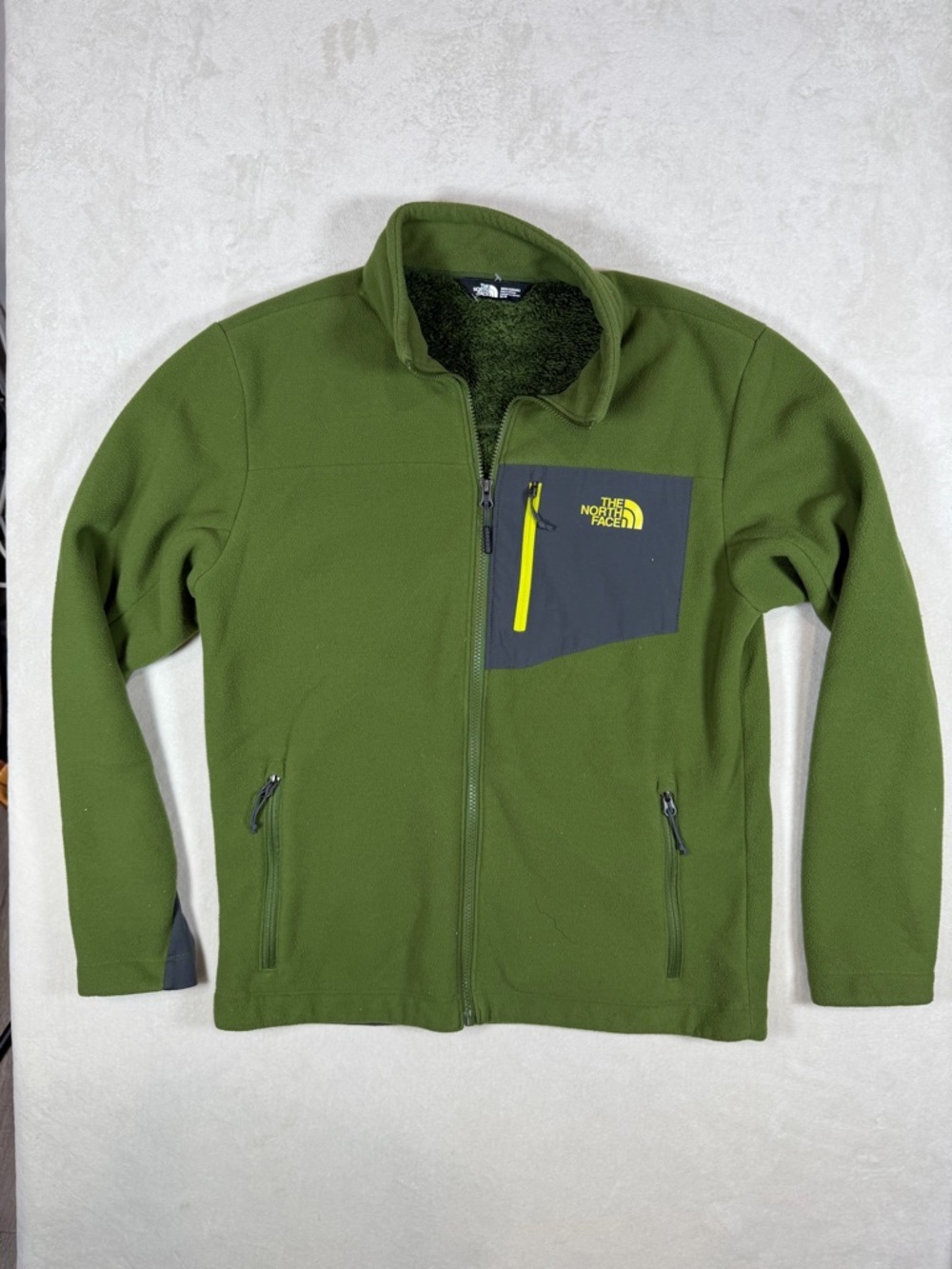 The North Face Medium Olive Green Fleece Jacket with Contrast Chest Pocket